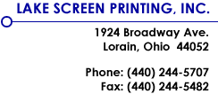 Lake Screen Printing Lorain Ohio Phone 440-244-5707